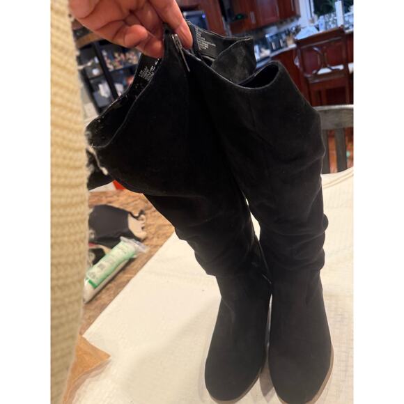 Black Faux Suede Western Knee-High Boot - Picture 3 of 8